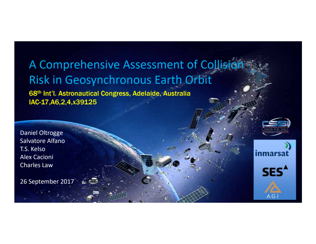 A comprehensive assessment of collision likelihood in Geosynchronous Earth Orbit - Presentation