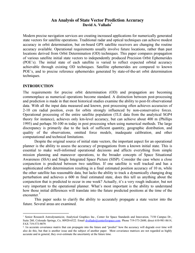 An Analysis of State Vector Prediction Accuracy - Paper
