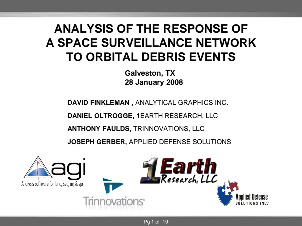 Analysis of the response of a space surveillance network to orbital debris events - Presentation
