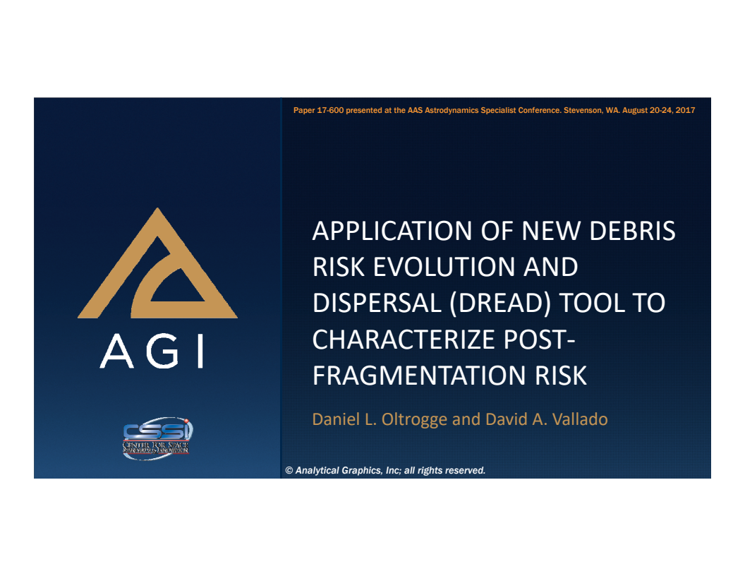 Application of New Debris Risk Evolution And Dissipation (DREAD) Tool to Characterize Post-Fragmentation Risk - Presentation