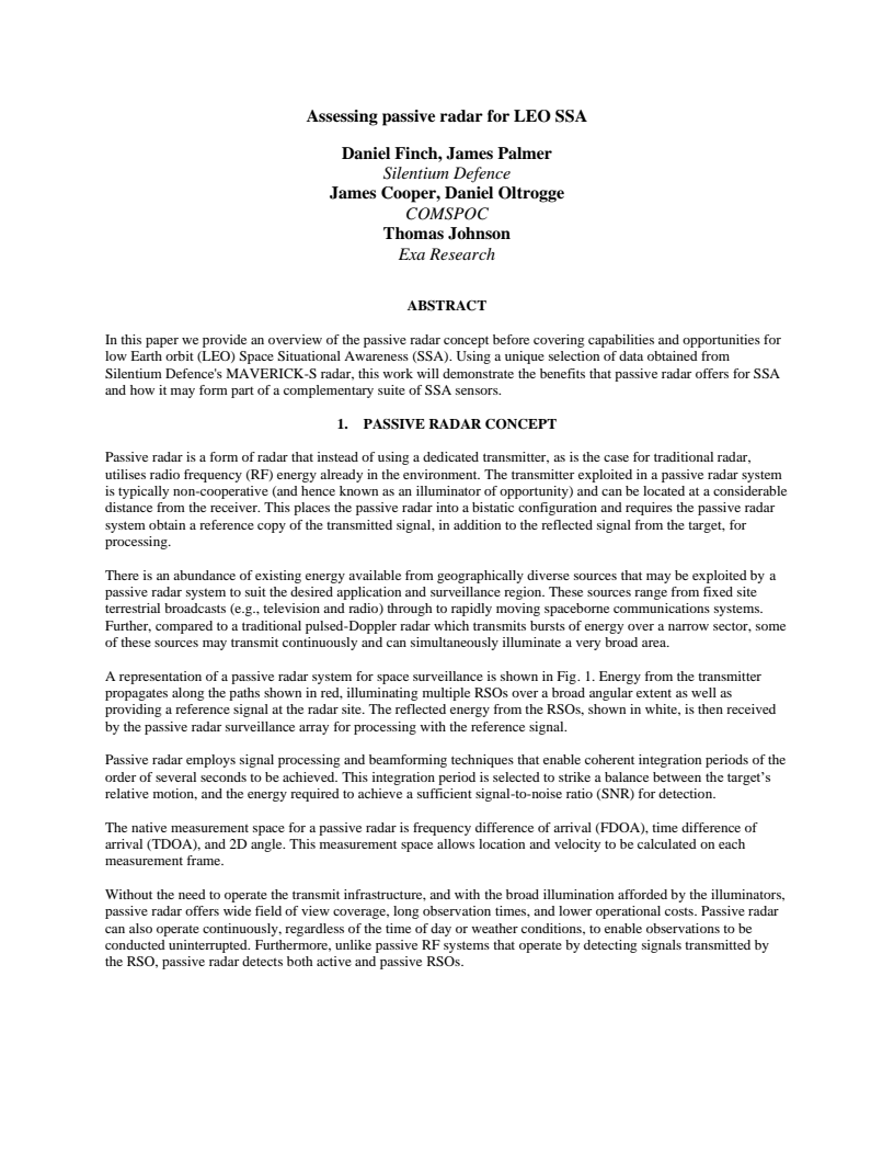 Assessing passive radar for LEO SSA - Paper