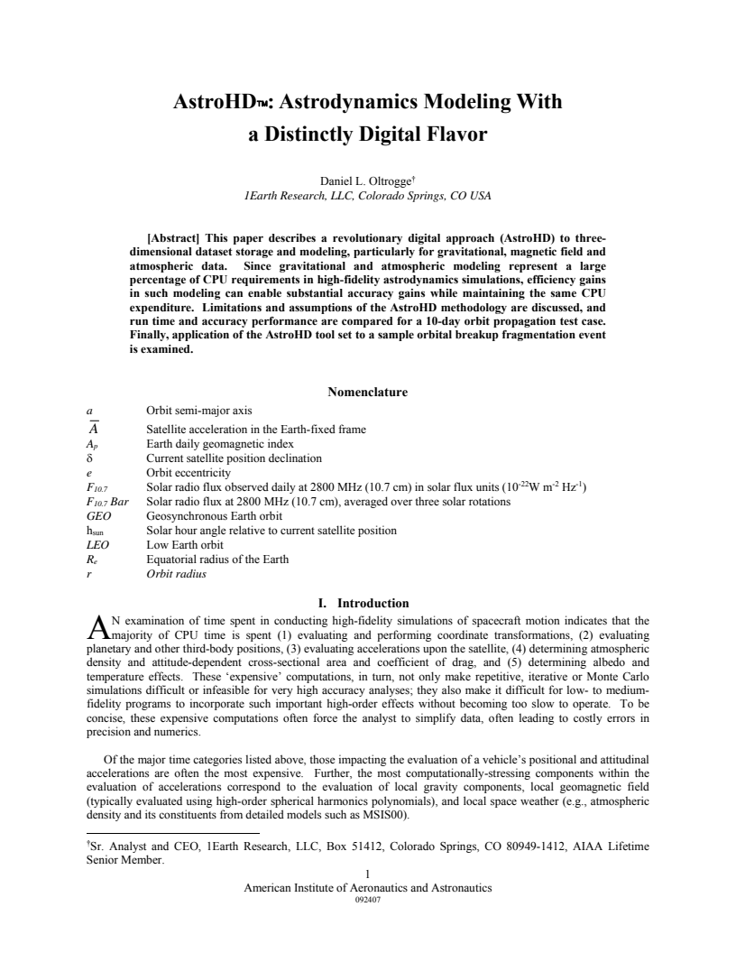AstroHD™: Astrodynamics Modeling With a Distinctly Digital Flavor - Paper