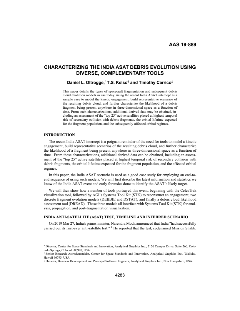 Characterizing the India ASAT Debris Evolution Using Diverse, Complementary Tools - Paper