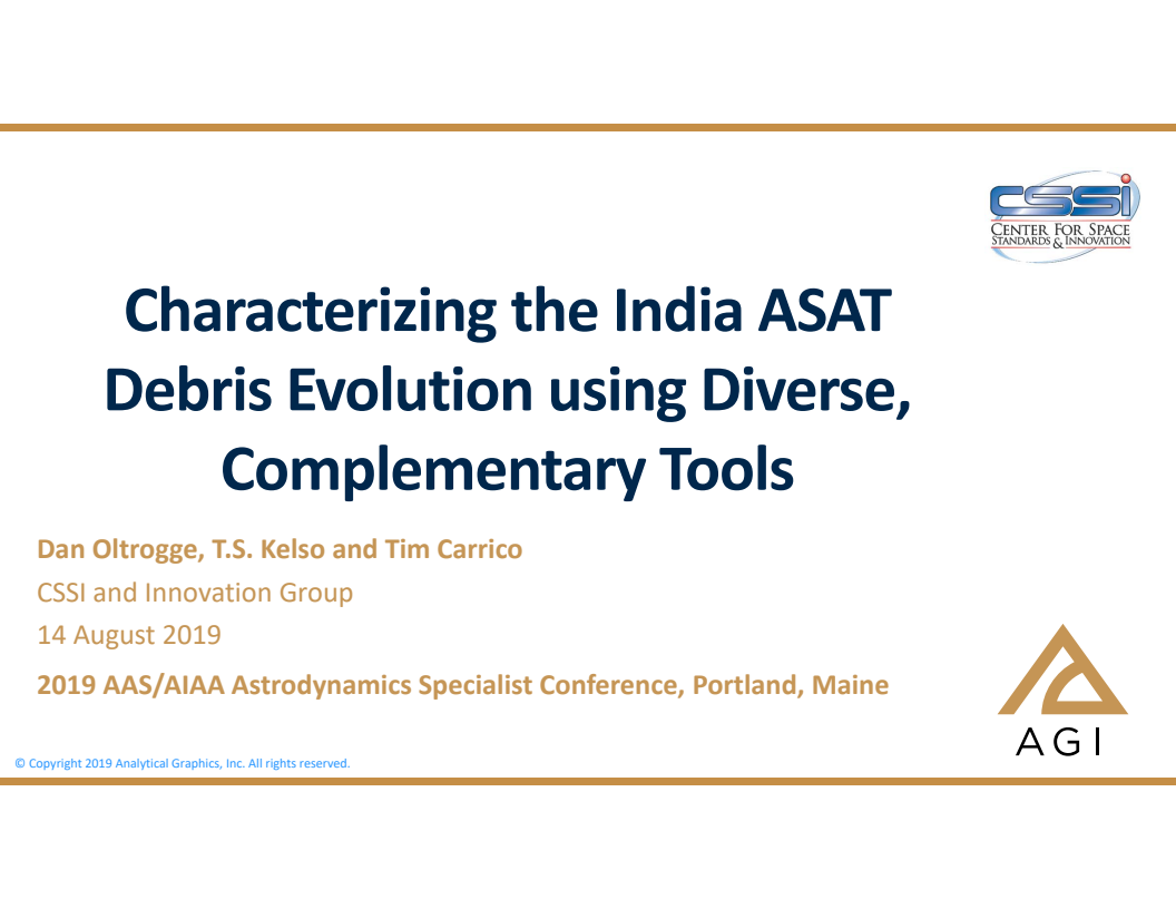 Characterizing the India ASAT Debris Evolution Using Diverse, Complementary Tools - Presentation