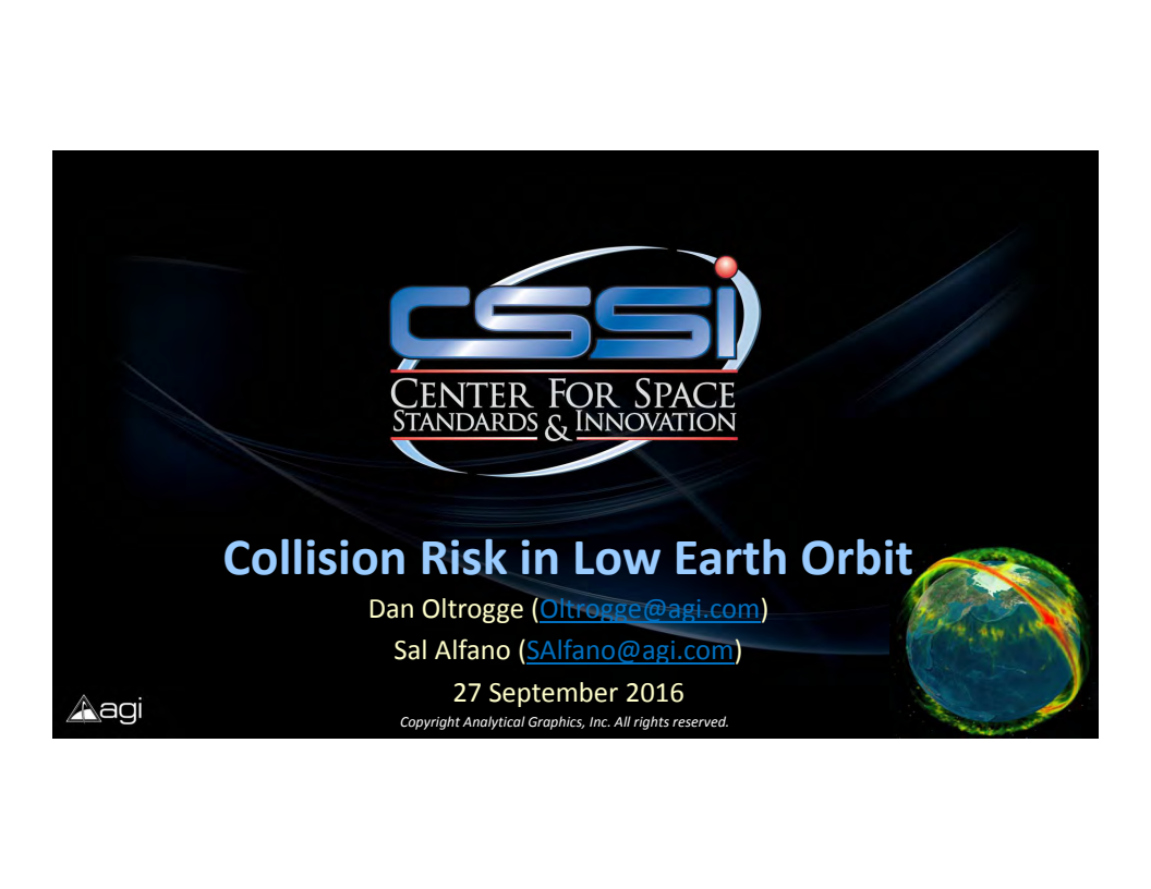 Collision risk in low earth orbit - Presentation