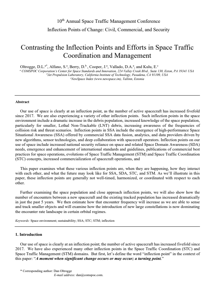 Contrasting the Inflection Points and Efforts in Space Traffic Coordination and Management - Paper