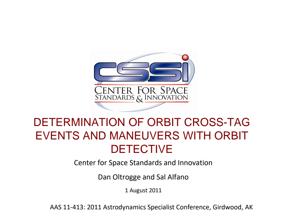 Determination of orbit cross-tag events and maneuvers with Orbit Detective - Presentation