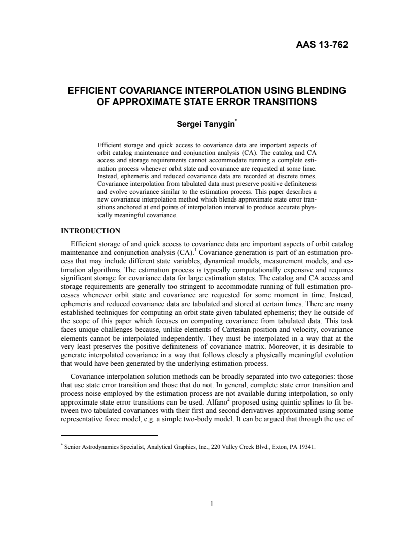 Efficient Covariance Interpolation Using Blending of Approximate State Error Transitions - Paper