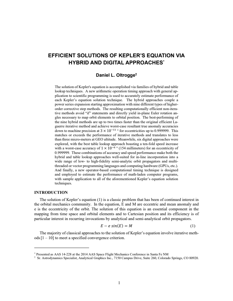 Efficient solutions of kepler’s equation via hybrid and digital approaches - Paper