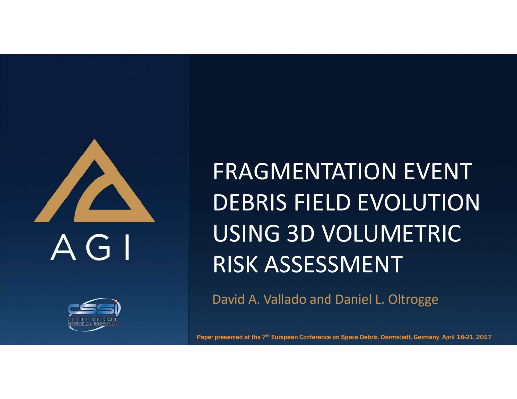 Fragmentation event debris field evolution using 3d volumetric risk assessment - Presentation