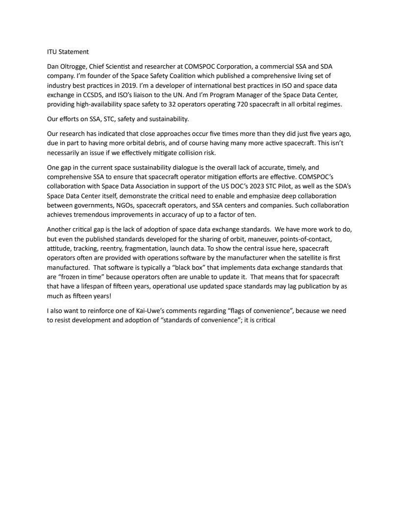 Identified gaps in today’s space sustainability approach - Presentation