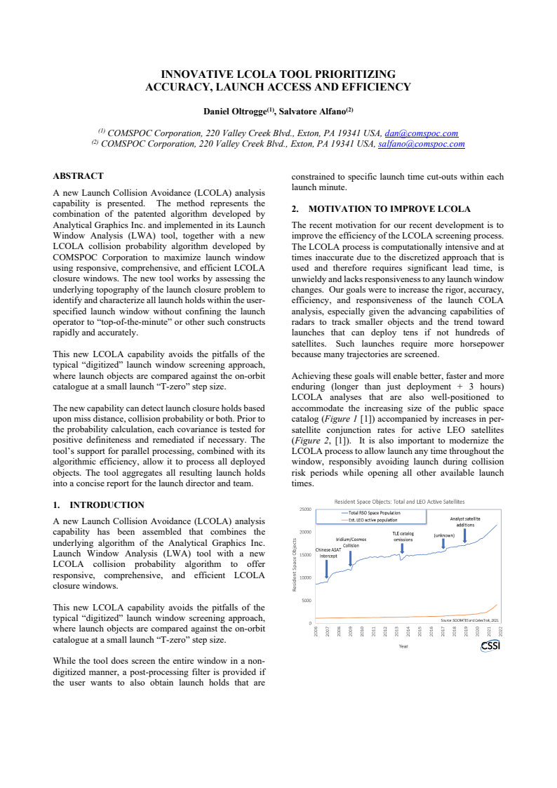 Innovative LCOLA tool prioritizing accuracy, launch access and efficiency - Paper