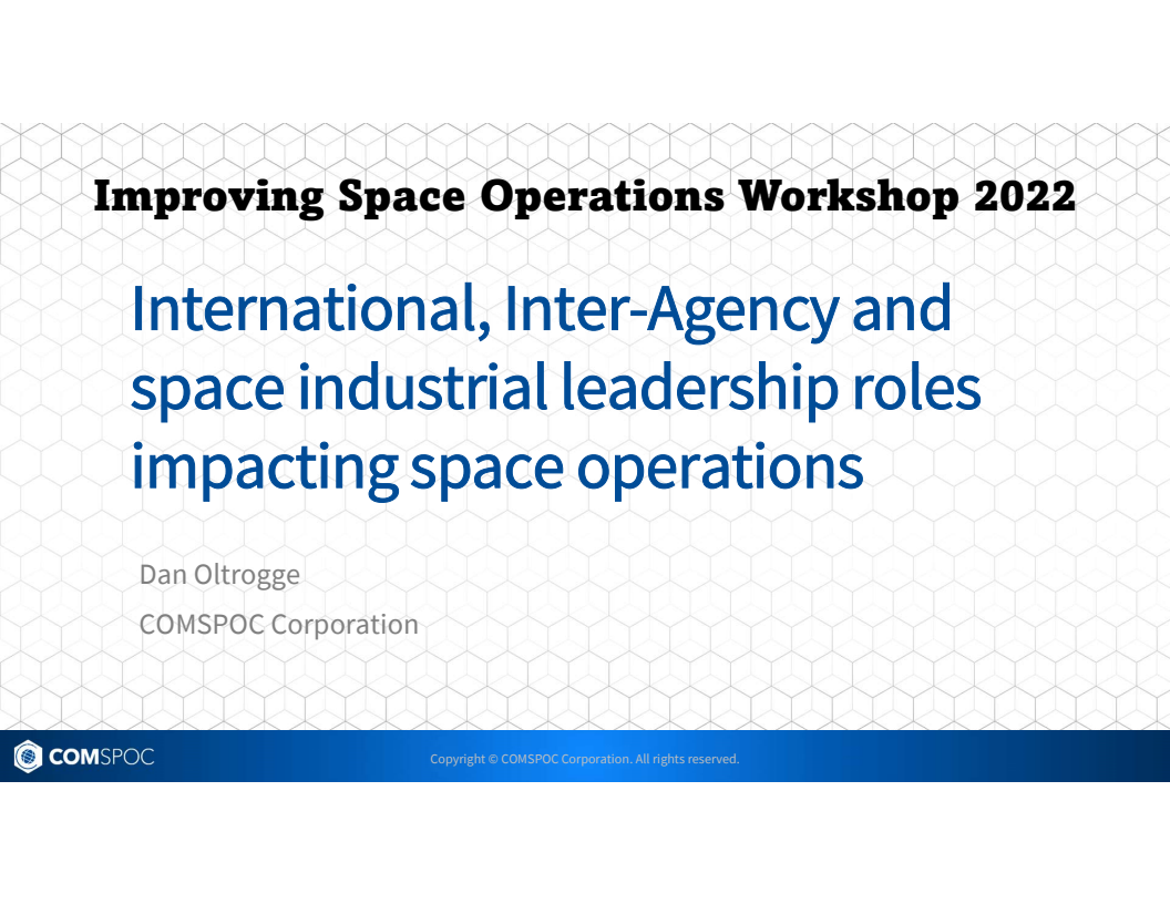 International, Inter-Agency and space industrial leadership roles impacting space operations - Presentation