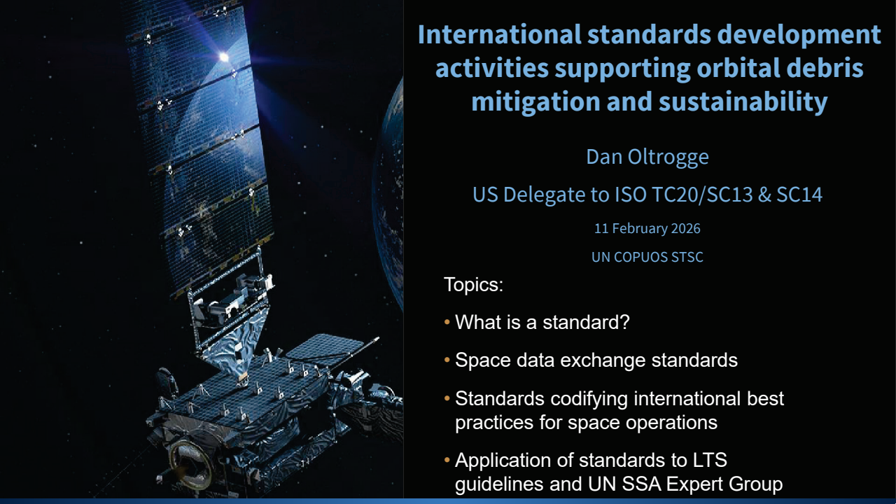 International standards development activities supporting orbital debris mitigation and sustainability - Presentation