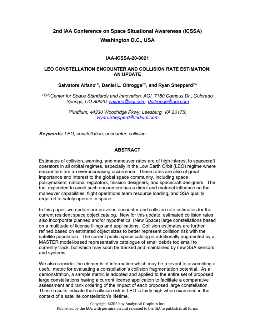 LEO constellation encounter and collision rate estimation:  an update - Paper