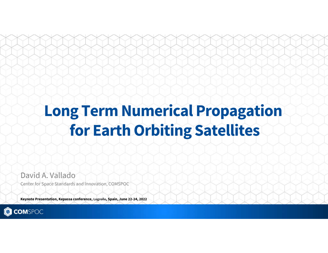 Long-term numerical propagation for Earth orbiting satellites - Presentation