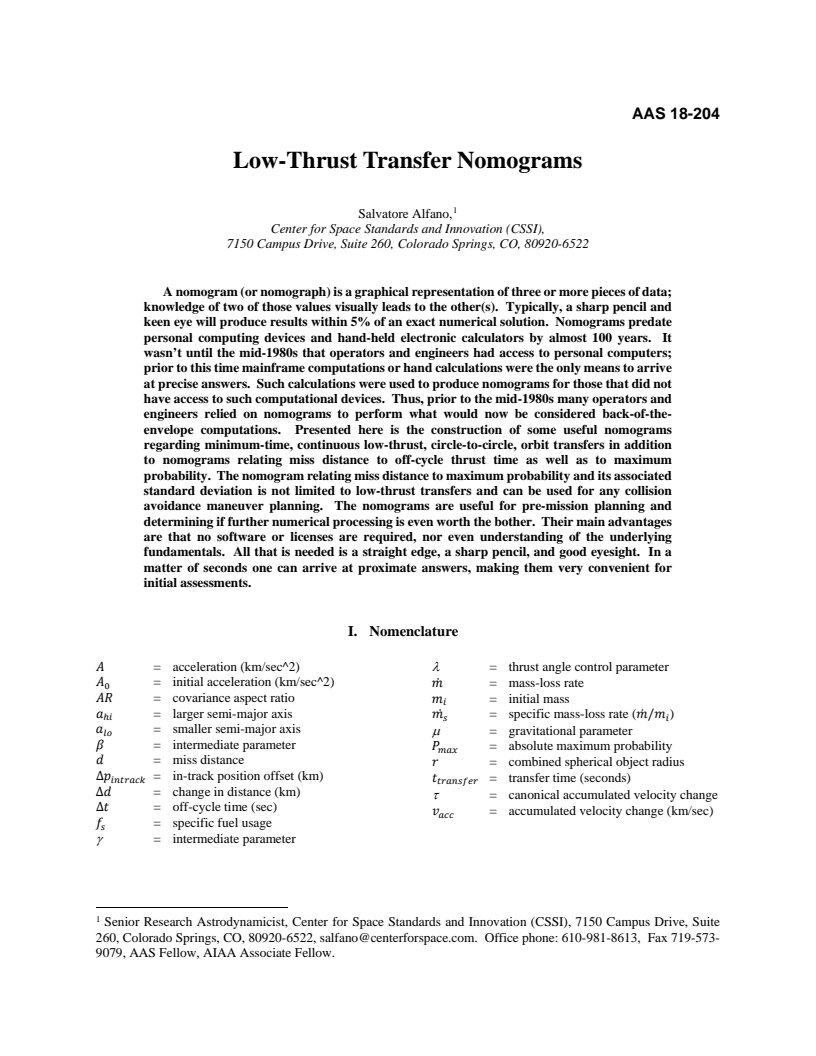 Low-Thrust Transfer Nomograms - Paper