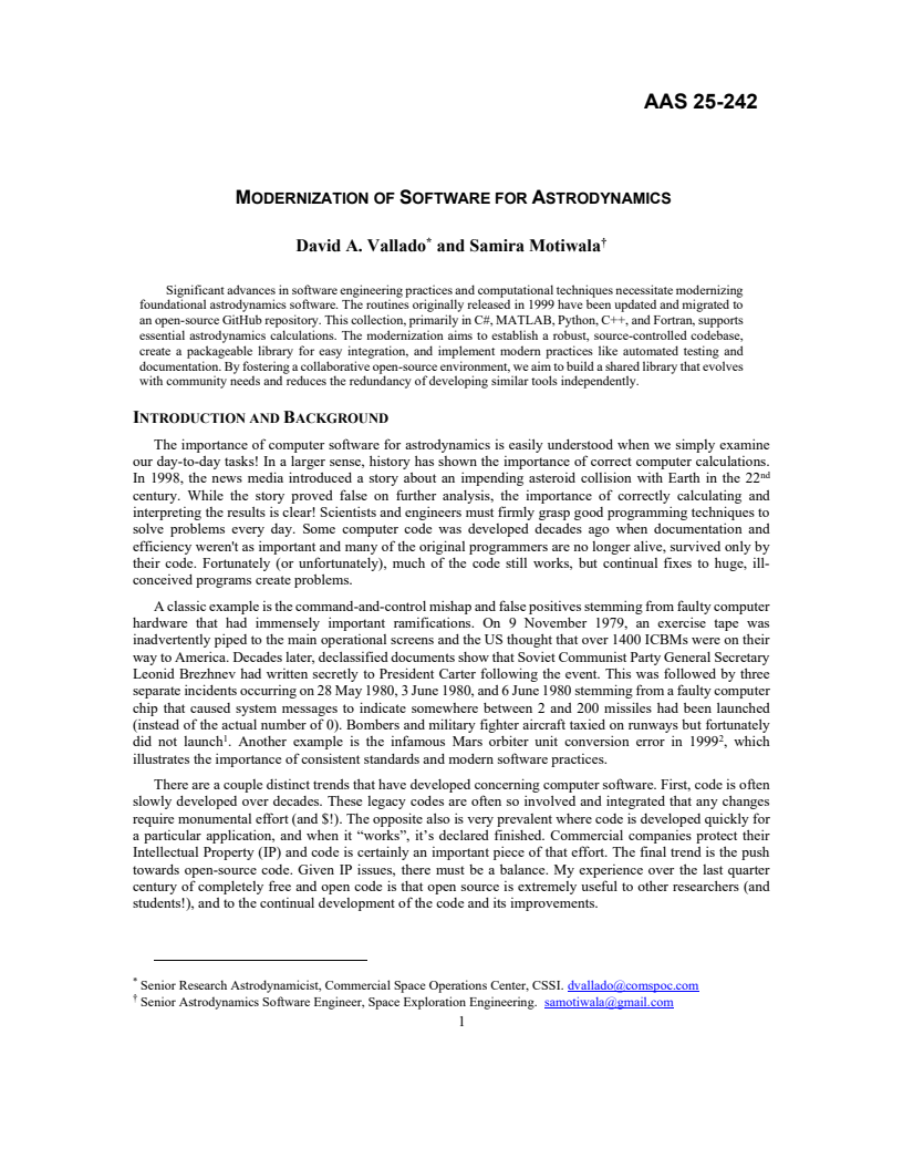 Modernization of software for astrodynamics - Paper