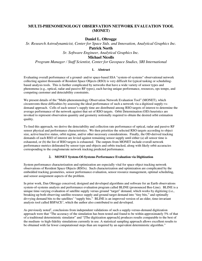 Multi-Phenomenology Observation Network Evaluation Tool (MONET) - Paper