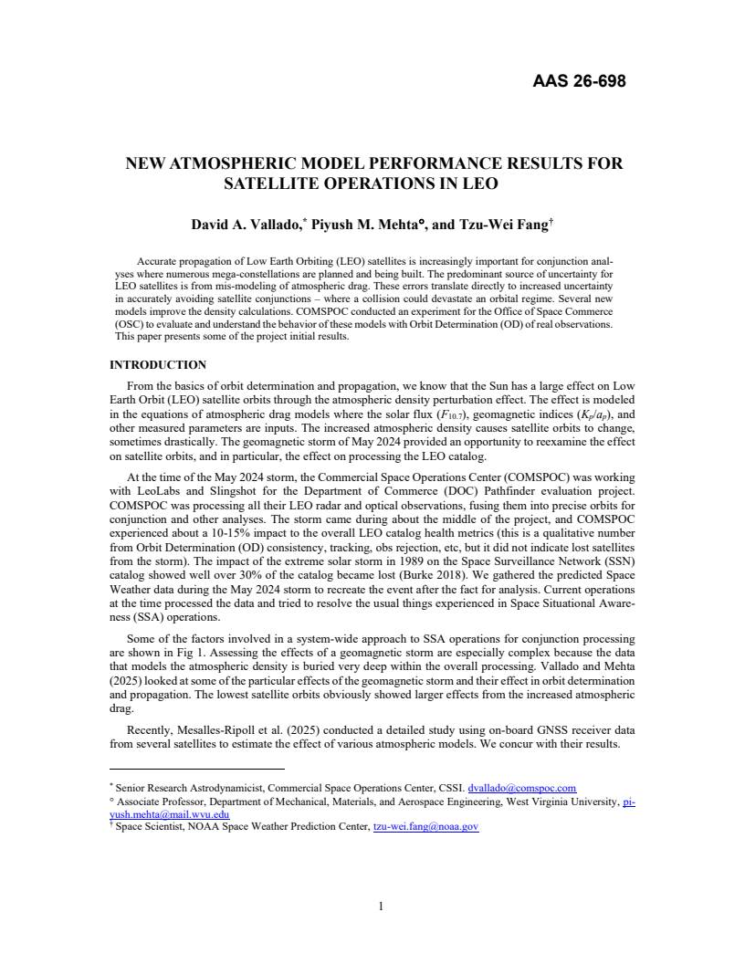 New atmospheric model performance results for satellite operations in LEO - Paper