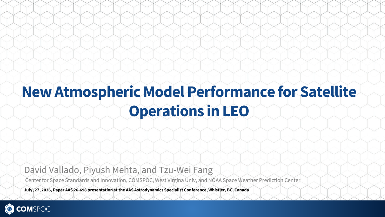 New atmospheric model performance results for satellite operations in LEO - Presentation