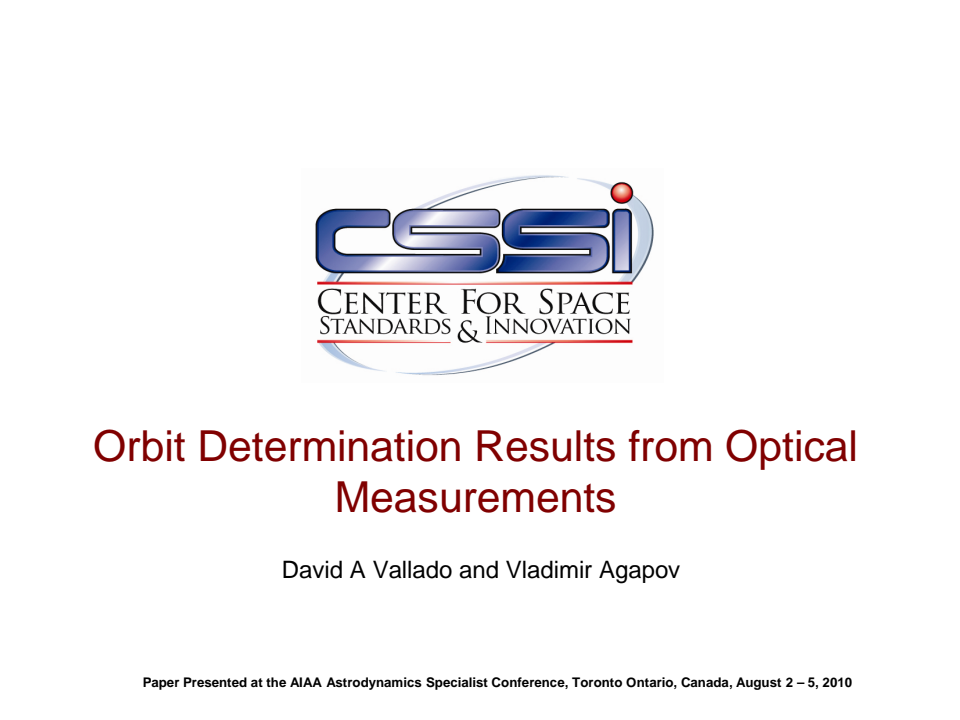 Orbit Determination Results From Optical Measurements - Presentation