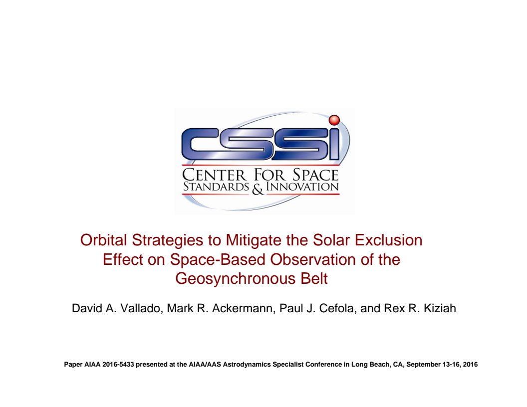 Orbital Strategies to Mitigate the Solar Exclusion Effect on Space-Based Observation of the Geosynchronous Belt - Presentation