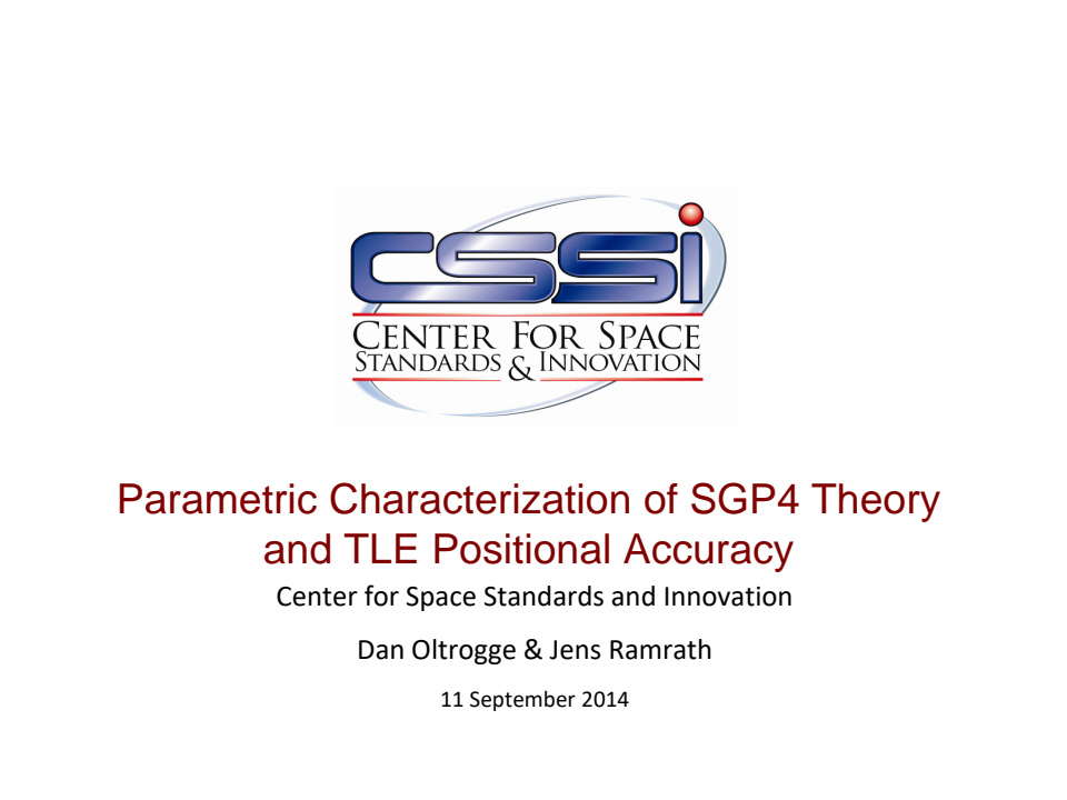 Parametric Characterization of SGP4 Theory and TLE Positional Accuracy - Presentation