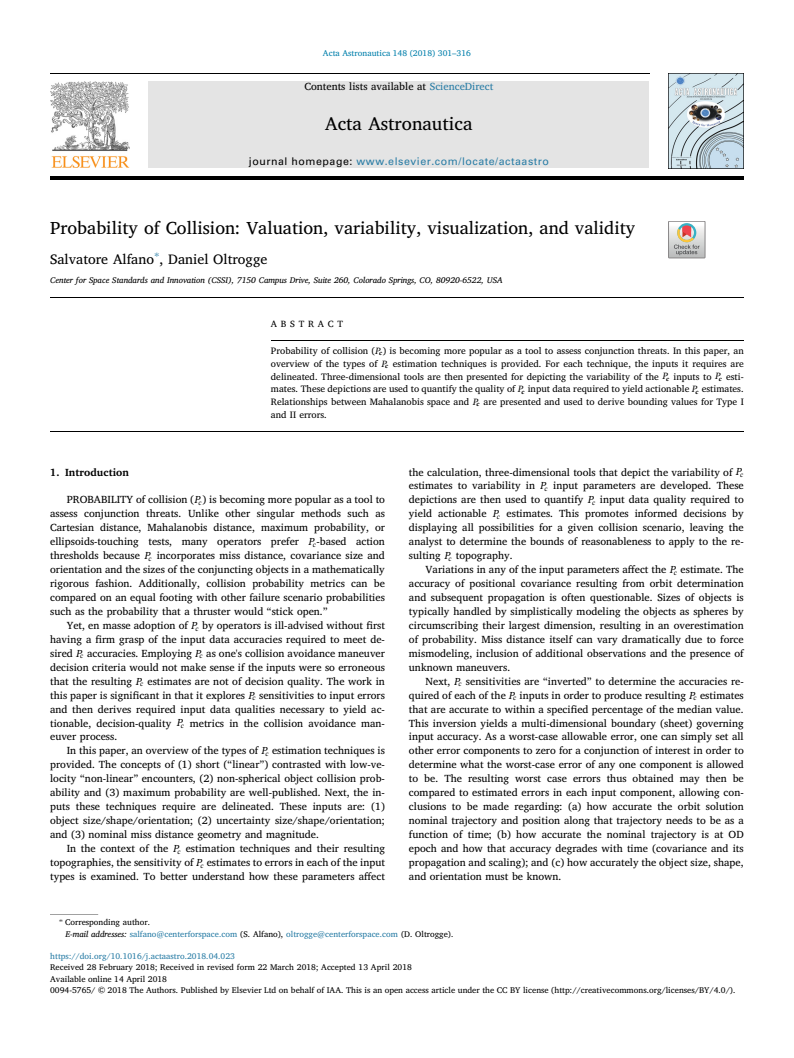 Probability of Collision: Valuation, variability, visualization, and validity - Paper