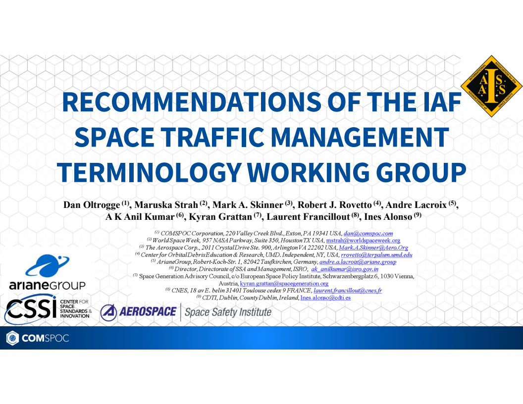Recommendations of the IAF Space Traffic Management Terminology Working Group - Presentation