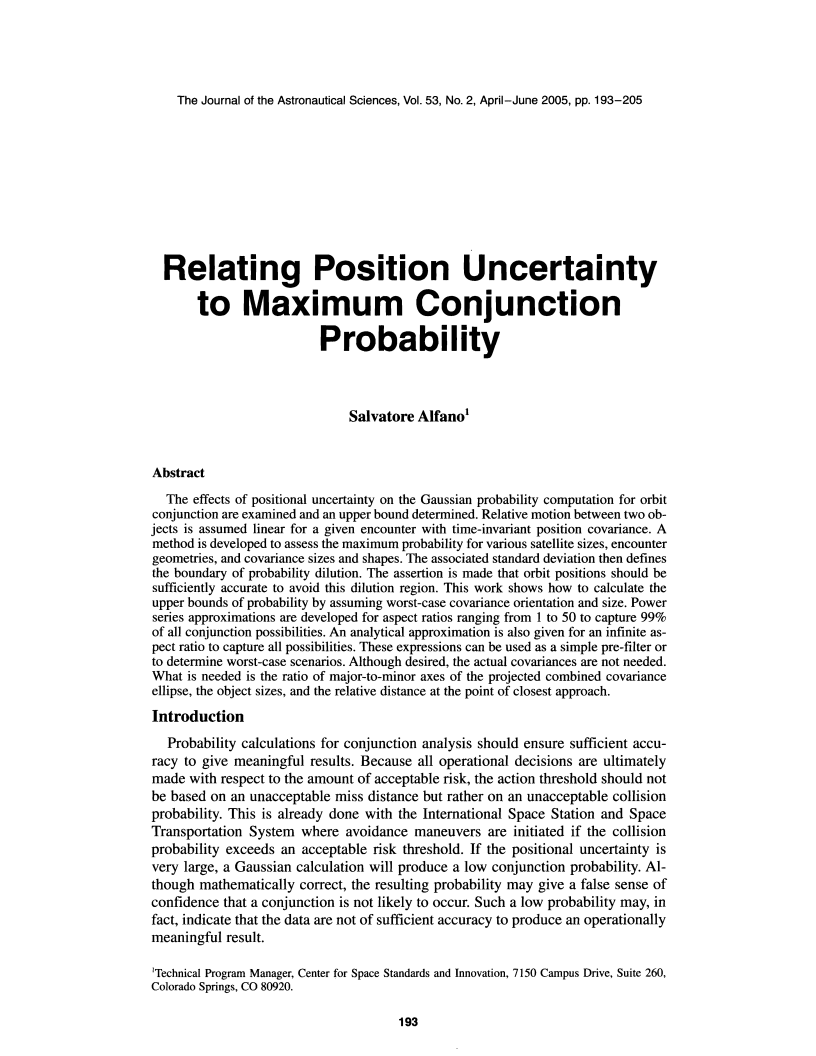 Relating Position Uncertainty to Maximum Conjunction Probability - Paper