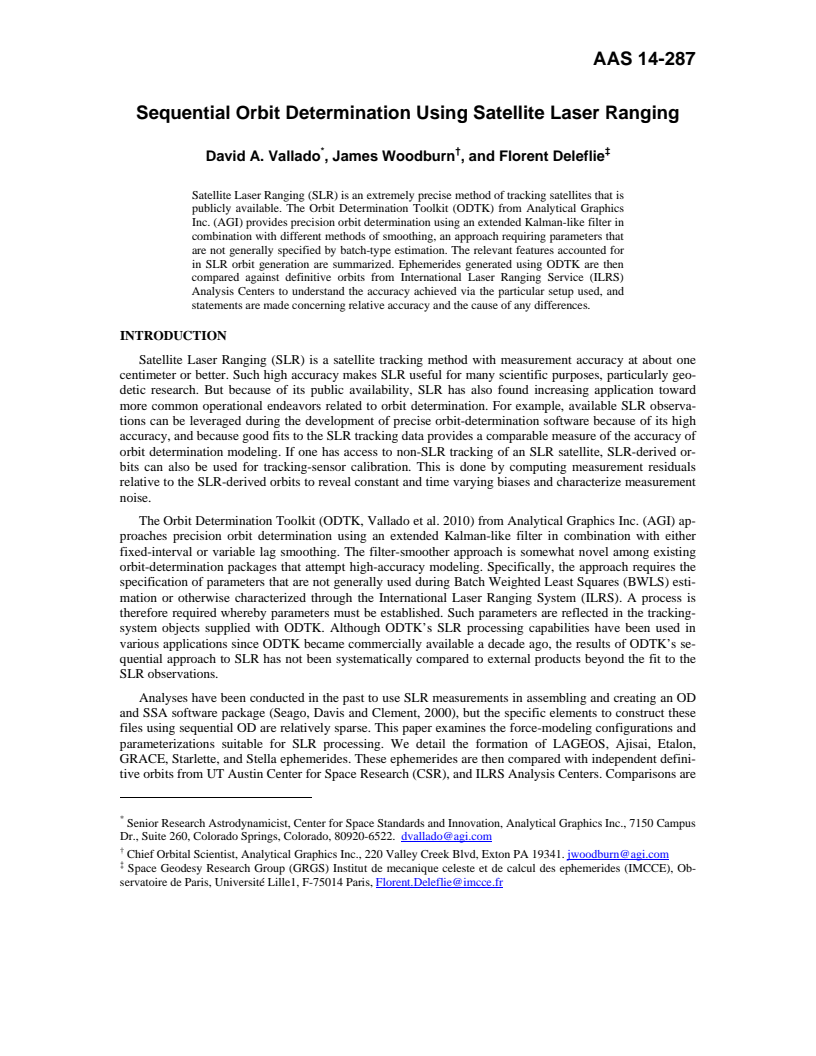 Sequential Orbit Determination Using Satellite Laser Ranging - Paper