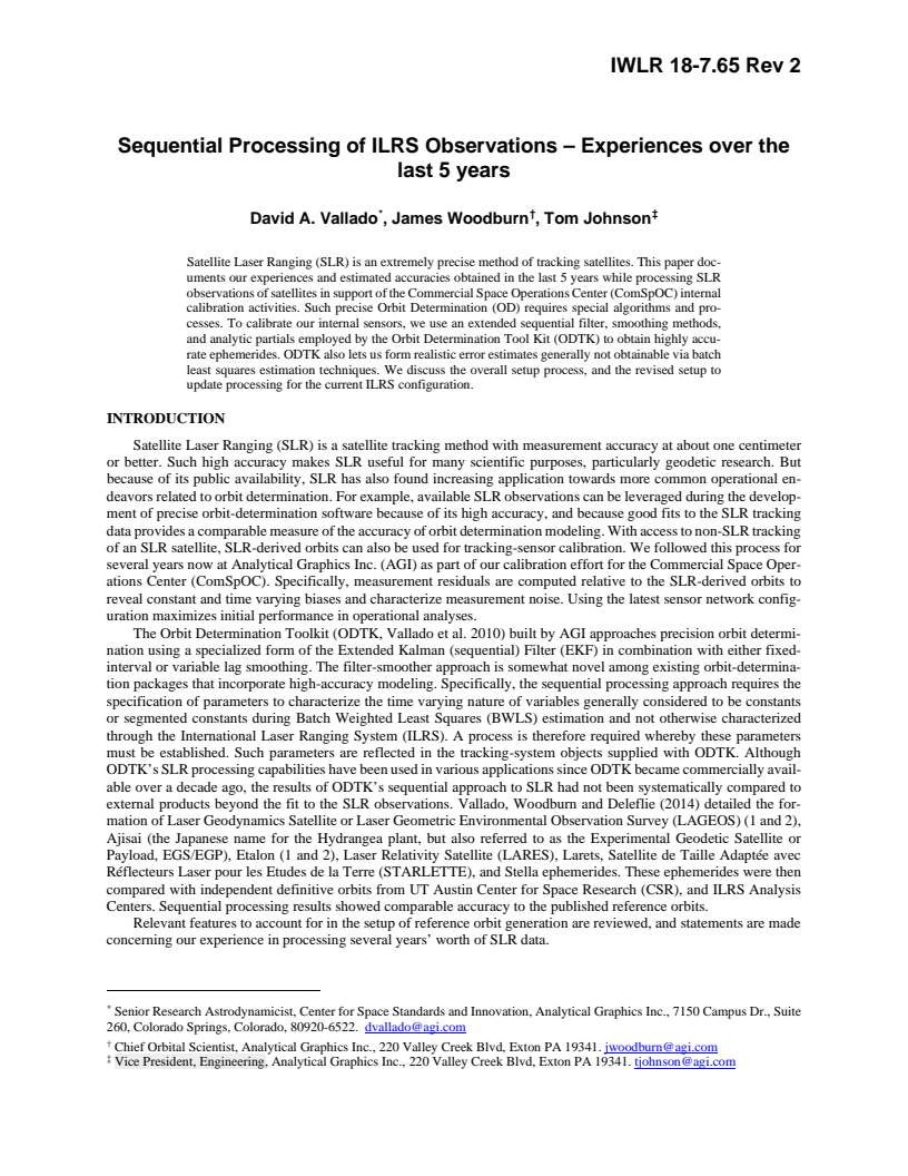 Sequential Processing of ILRS Observations – Experiences over the last 5 years - Paper