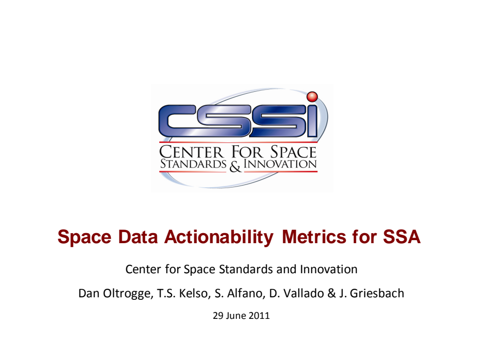 Space Data Actionability Metrics for SSA - Presentation