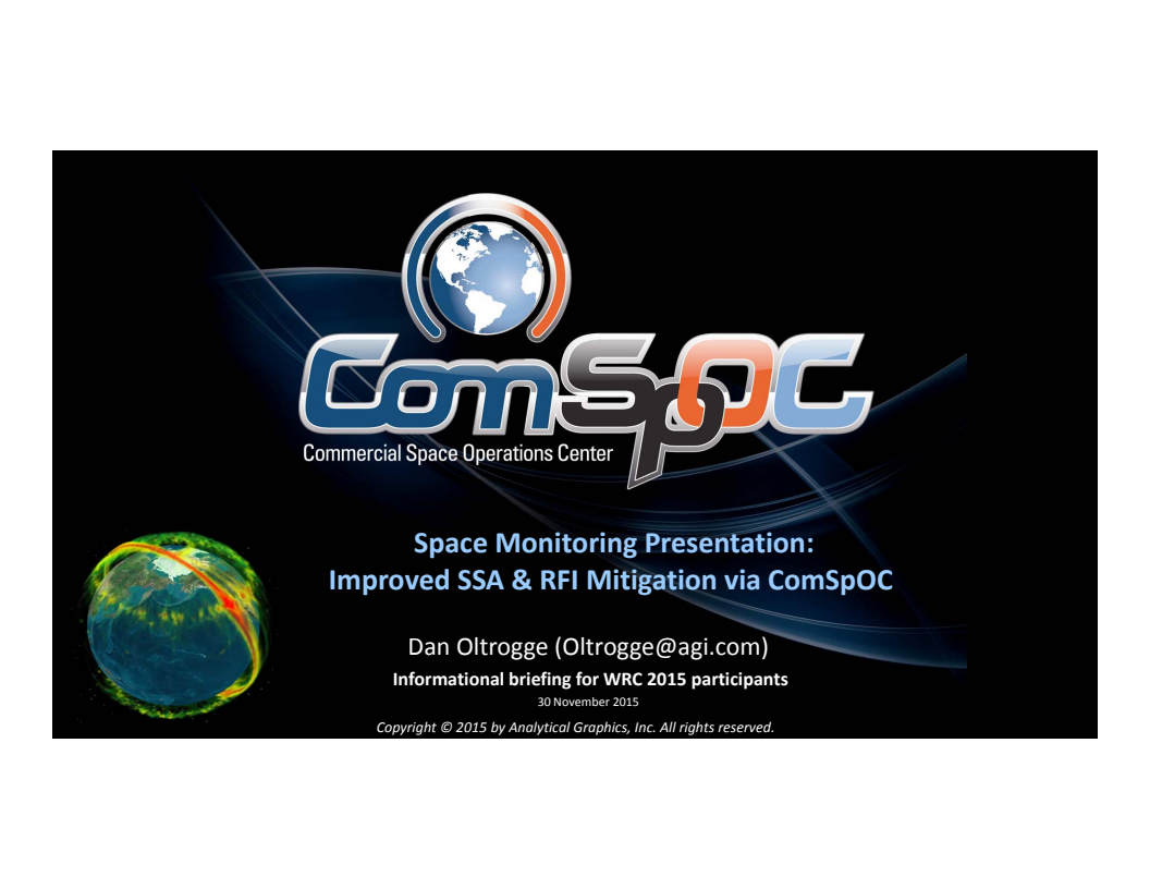 Space Monitoring Presentation:  Improved SSA & RFI Mitigation via COMSPOC - Presentation