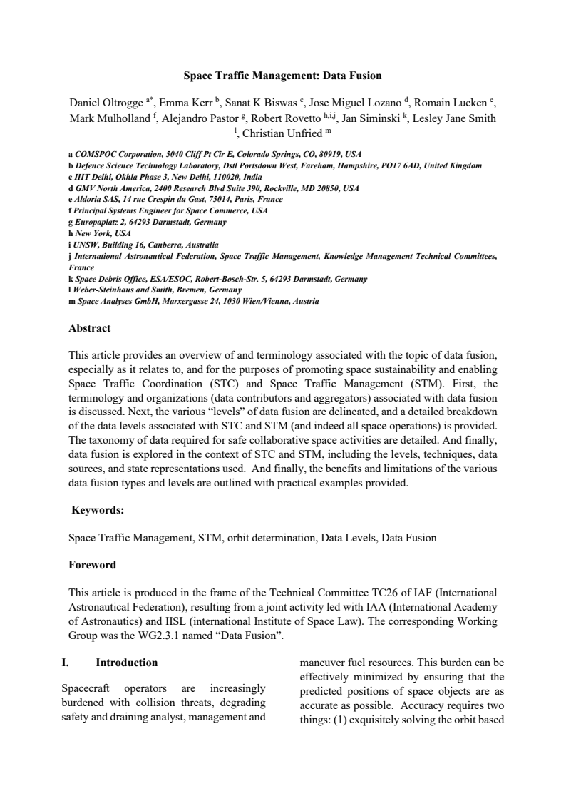Space Traffic Management: Data Fusion - Paper