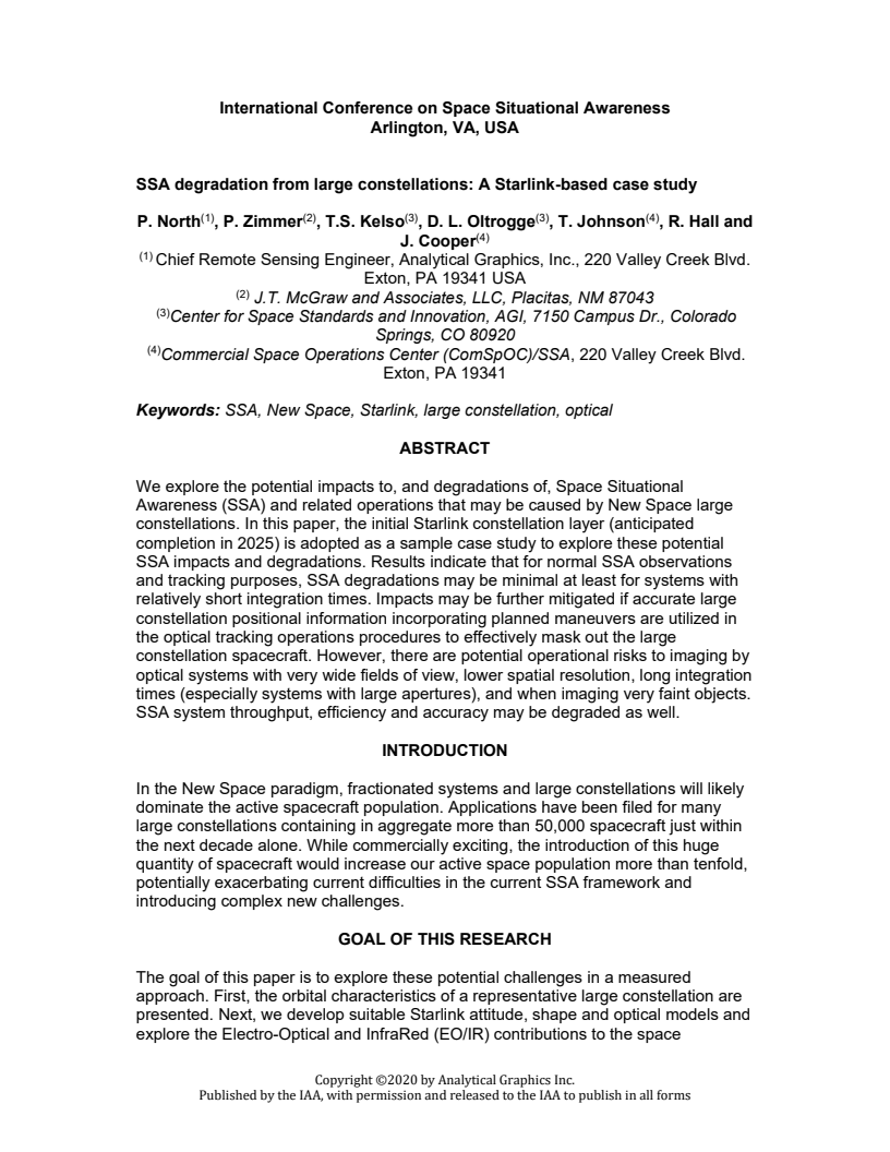 SSA degradation from large constellations: A Starlink-based case study - Paper