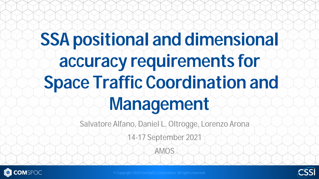 SSA positional and dimensional accuracy requirements for Space Traffic Coordination and Management - Presentation