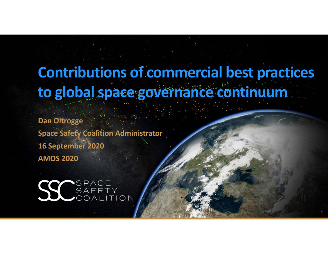 The contributions of commercial best practices to the global space governance continuum - Presentation