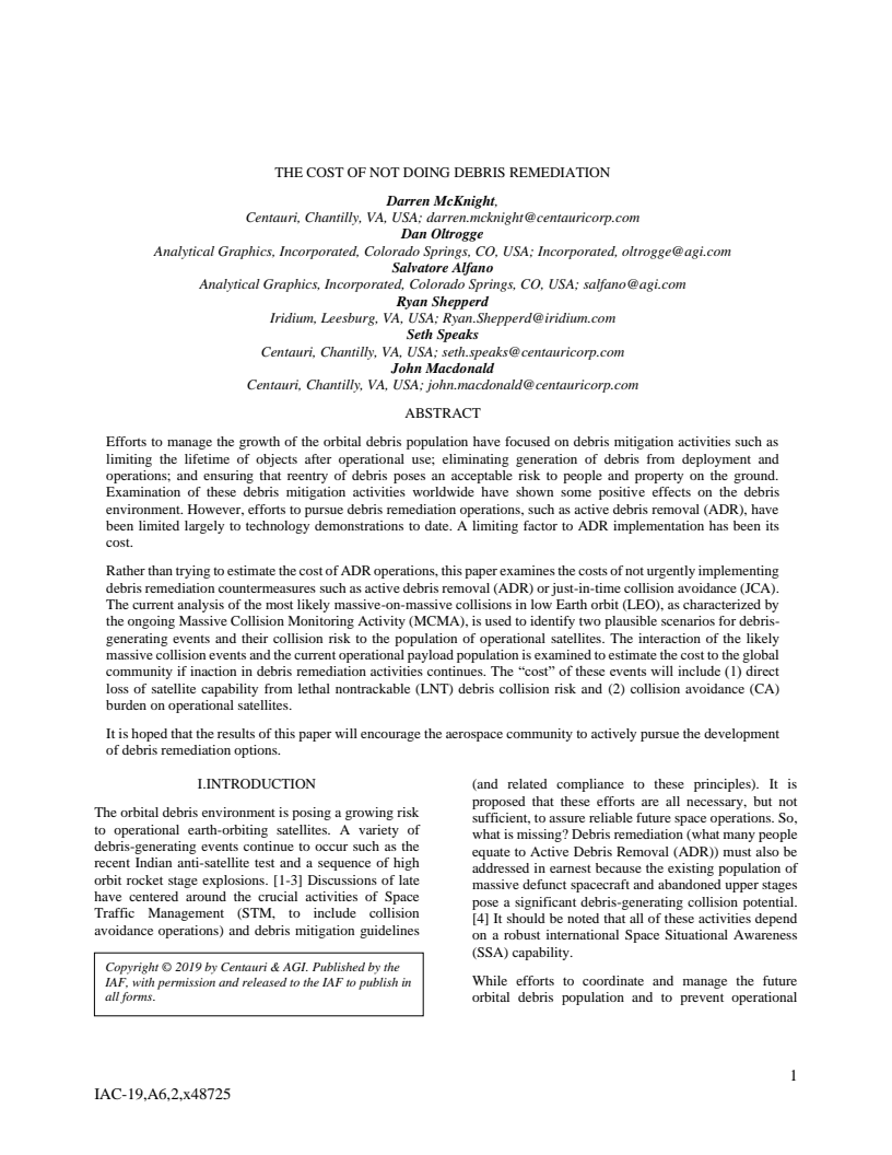 The cost of not doing debris remediation - Paper