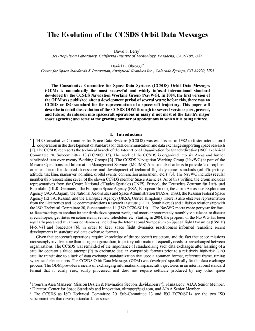 The evolution of the CCSS Orbit Data Messages - Paper