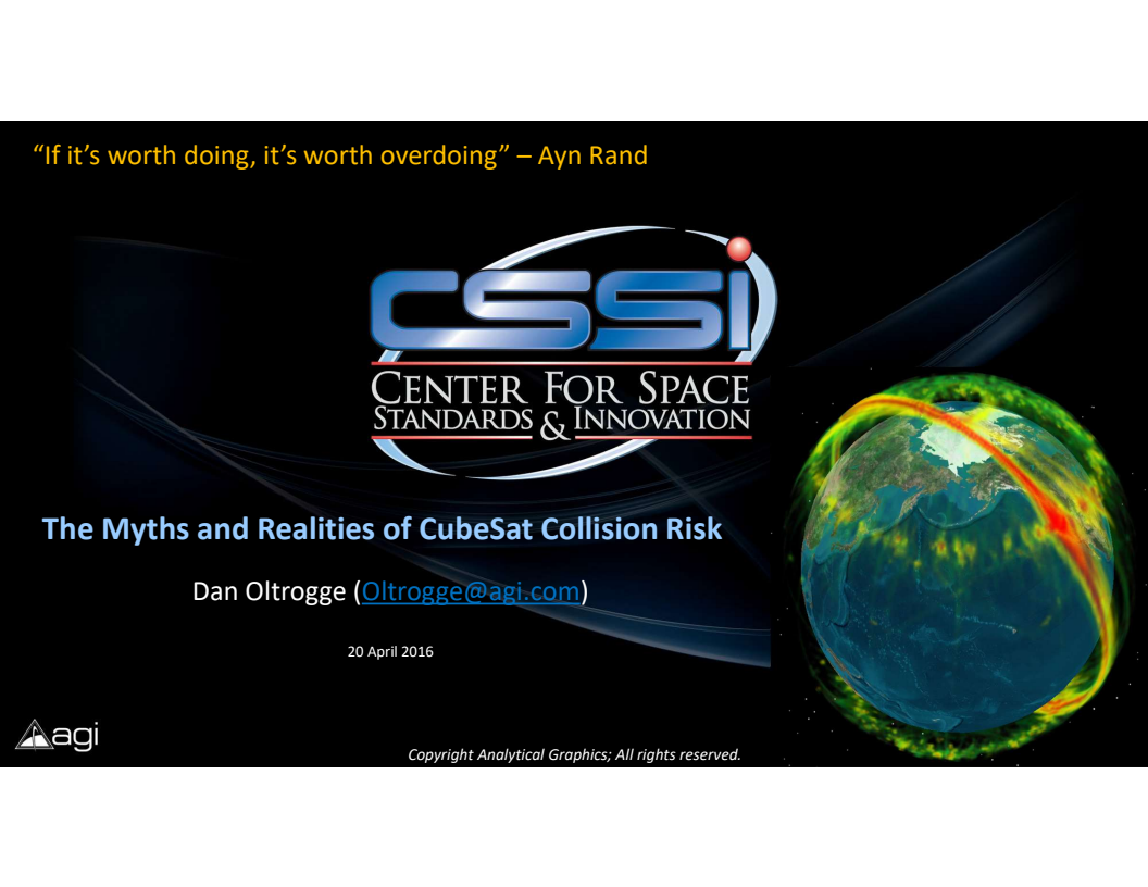 The myths and realities of CubeSat collision risk - Presentation