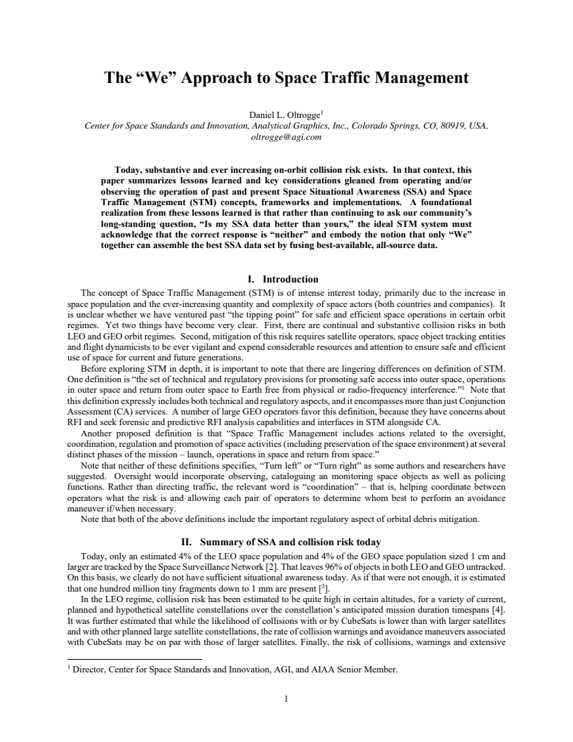 The “We” Approach to Space Traffic Management - Paper