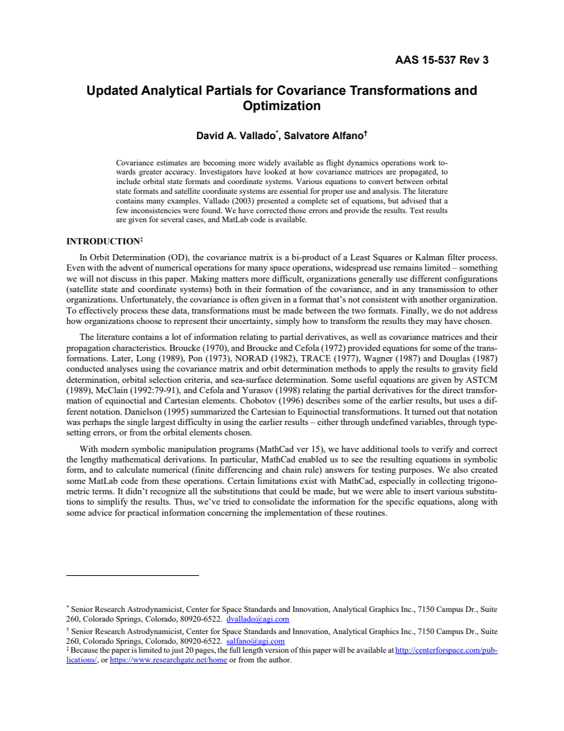 Updated Analytical Partials for Covariance Transformations and Optimization - Paper