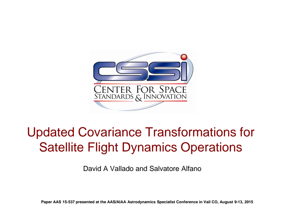 Updated Analytical Partials for Covariance Transformations and Optimization - Presentation