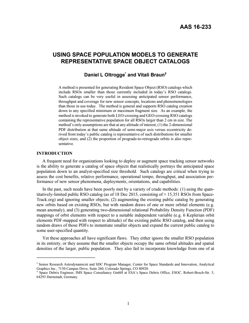 Using space population models to generate representative space object catalogs - Paper