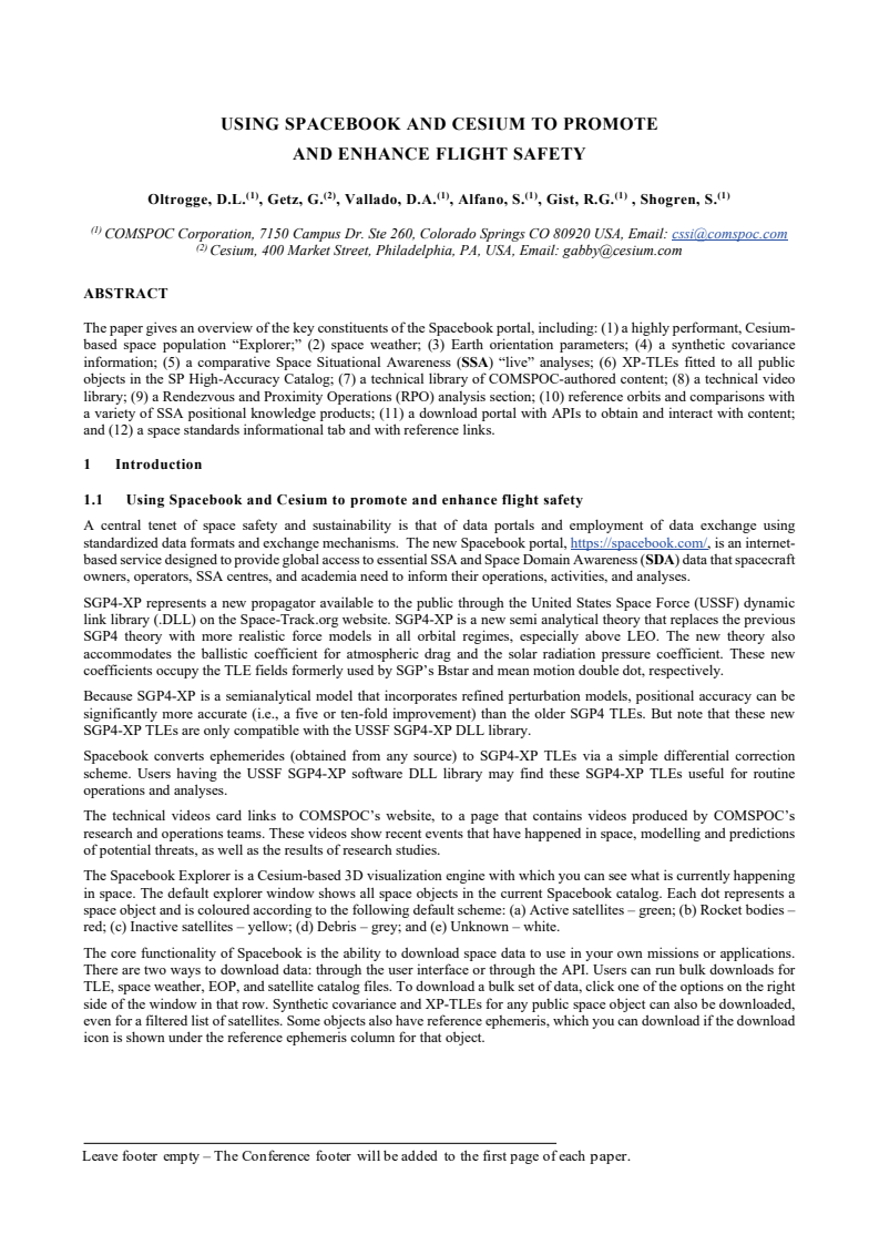 Using Spacebook and Cesium to Promote and Enhance Flight Safety - Paper