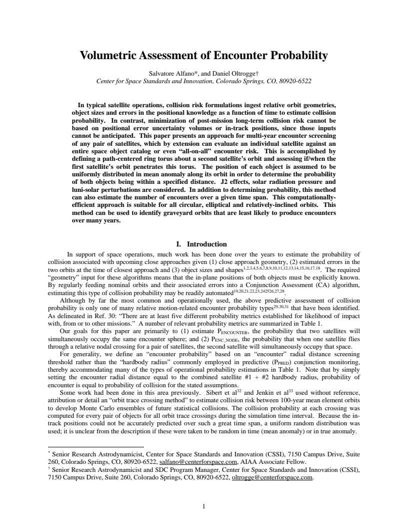 Volumetric Assessment of Encounter Probability - Paper